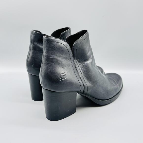 Born Boots Womens 9 Black Leather Ankle Booties Round Toe Block Heel Zip Comfort - Picture 8 of 12